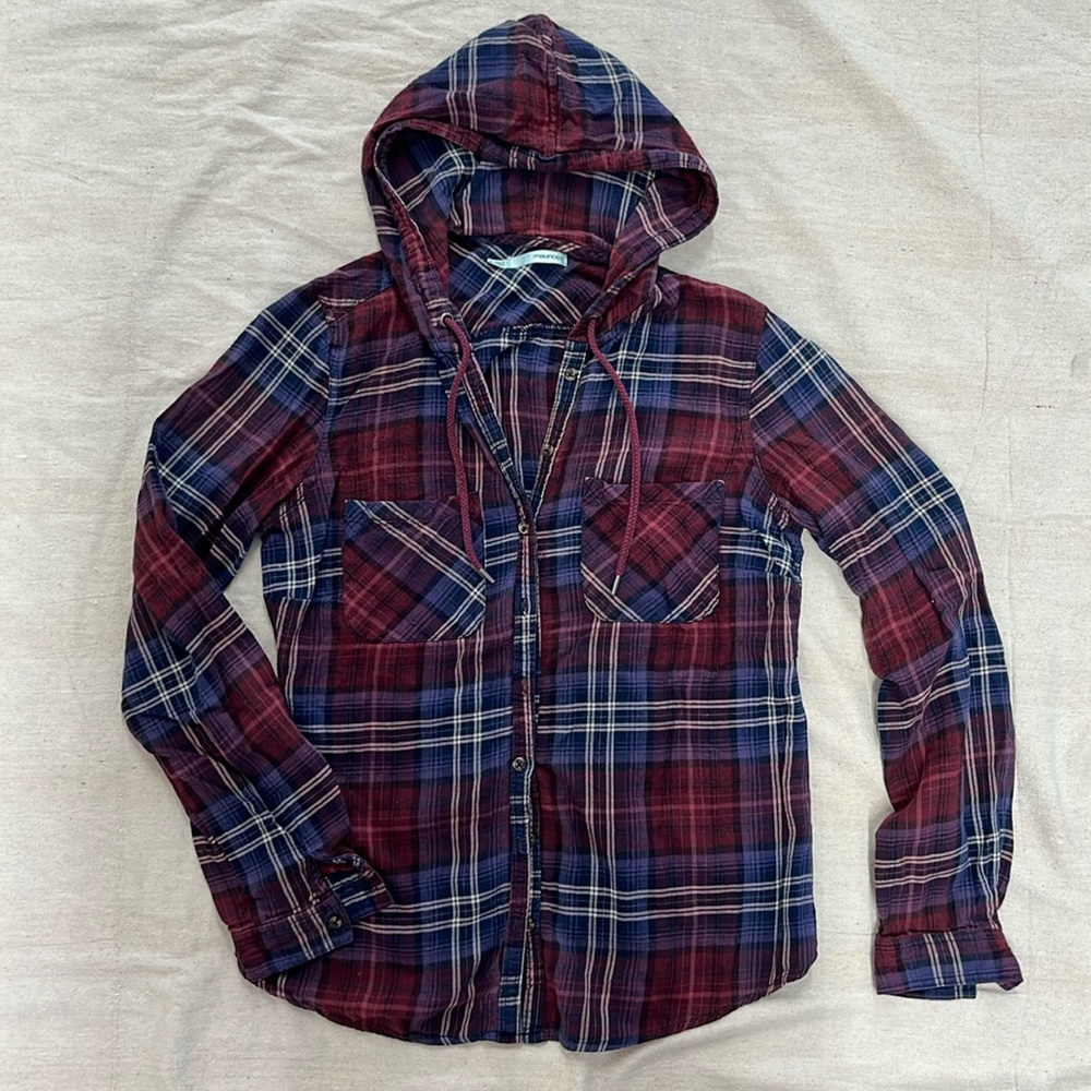 Hooded Flannel Button Up Shirt